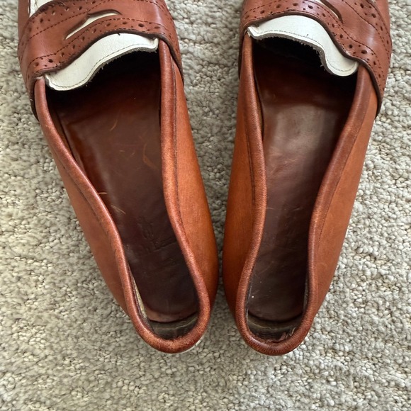 VINTAGE 80s RALPH LAUREN Two Tone Leather Penny Loafers 7.5 AA BENCH MADE MAINE - Picture 6 of 10